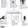 Canopy Tent, Commercial Instant Heavy Duty Canopy, 500D Waterproof Adjustable Canopy with Wheeled Carry Bag, 4 Sandbags and 4 Stakes (White)