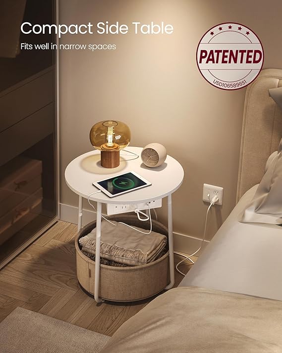 Side Table with Charging Station, Nightstand