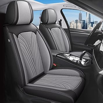 Car Seat Covers Fit for Subaru Forester, Faux Leather Automotive Seat Covers Breathable Waterproof Seat Cushions Compatible with Airbag (5 Seats,Black & Gray)
