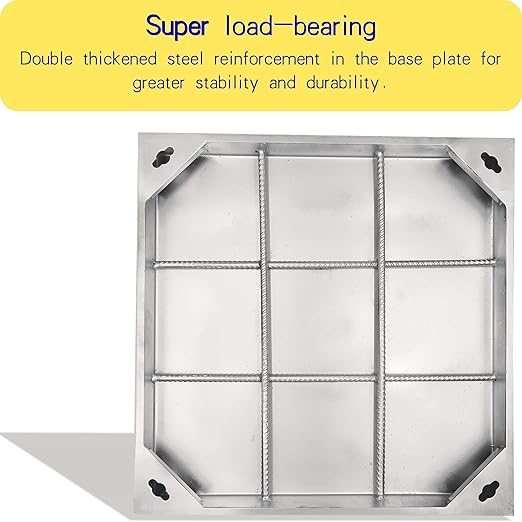 Stainless Steel Manhole Cover and Frame 28x28, B Class Square Septic Tank Lid with Base, Invisible Sewage Basin Cover, Heavy Duty Metal Inspection Lid for Driveway