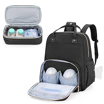 Wearable Breast Pump Bag with Cooler and Laptop Sleeve (Compatible with Elvie and Momcozy Breast Pump), Breast Pump Backpack for Wearable Breast Pump (Patent Pending), Black