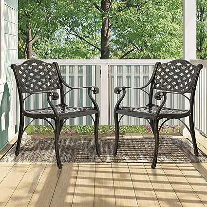 2 Piece Patio Dining Chairs, Outdoor All-Weather Cast Aluminum Chairs, Lattice Weave Design