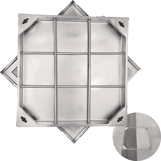 Stainless Steel Manhole Cover and Frame 28x28, B Class Square Septic Tank Lid with Base, Invisible Sewage Basin Cover, Heavy Duty Metal Inspection Lid for Driveway