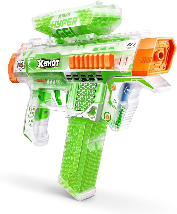 Hyper Gel Glow in The Dark NightStrike Blaster, Semi and Fully Automatic Gel Blaster & 5,000 Glow in The Dark Hyper Gel Pellets, 600 Capacity Hopper & 850 Capacity Mag