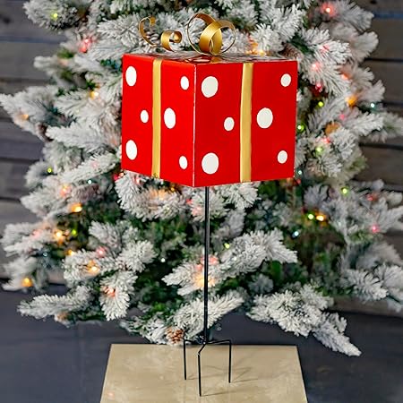 Christmas Metal Gift Box/Ornament Ball Stake in Assorted Style Polka Dot Gift Box