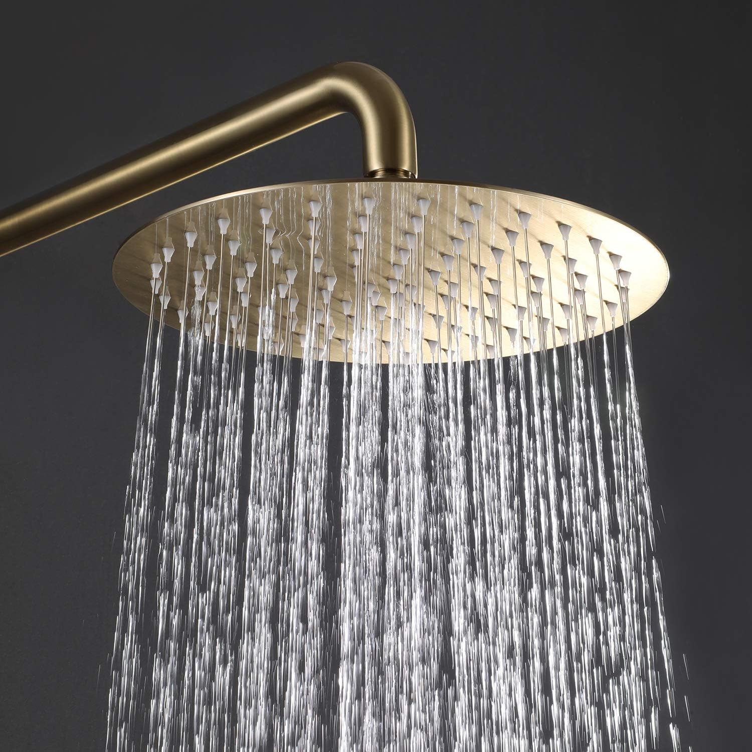 Brushed Gold Shower Faucet Set, Wall Mount Round Gold Rain Shower System Mixer Set, Rain Shower Head with Handheld Spray, Solid Brass, Rough-in Valve Included