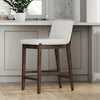 Gracie Modern Counter Height Bar Stool with Back, Counter Stool Upholstered Chair with Natural Textured Linen and Brushed Wooden Legs, White/Dark Brown