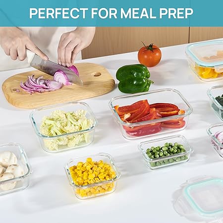8 Pack Glass Containers Set for Food Storage with Airtight Lids, Meal Prep Container Glass