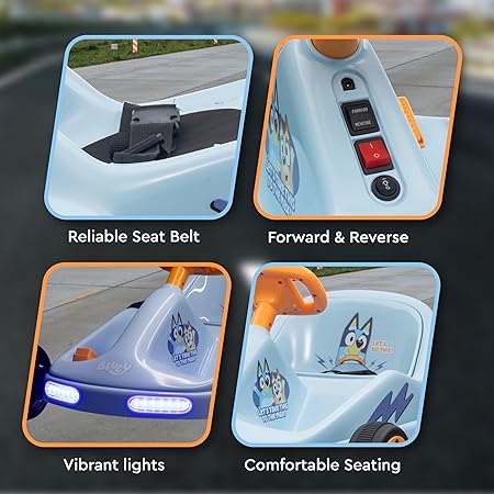 6V Electric Go Kart for Kids, Electric Ride-On Toy with Lights, MP3 Jack, Remote Control, Seat Belt, Durable PVC and Iron Construction, Rechargeable Battery