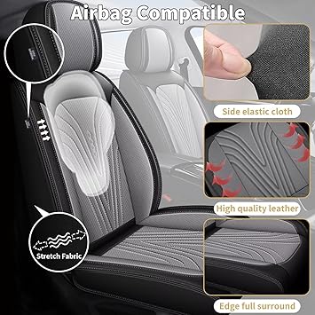Car Seat Covers Fit for Subaru Forester, Faux Leather Automotive Seat Covers Breathable Waterproof Seat Cushions Compatible with Airbag (5 Seats,Black & Gray)