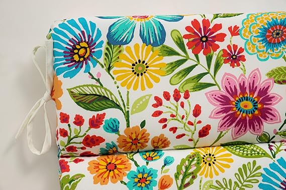 Bright Floral Indoor/Outdoor 1 Piece Split Back Chair Cushion with Ties Rounded Corners, Deep Seat, Weather, and Fade Resistant, Blue/Purple Gregoire