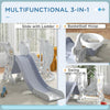 3 in 1 Toddler Swing and Slide Set, Kids Slide Playset with Climber, Basketball Hoop, Baby Indoor Playground, Space Theme, White and Gray