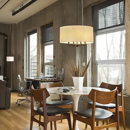 4-Light Chandelier, Matte Black, Beige Fabric  for Dining Room, Ceiling Light Fixture, Lights for Room Décor, Bulb Not Included