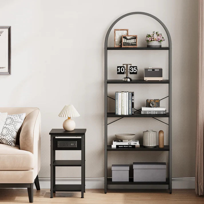 Arched Bookshelf 5-Tier Open Storage Shelves, Black