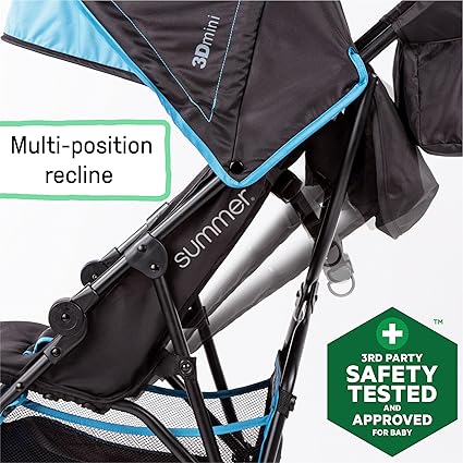 3D Mini Convenience Stroller – Lightweight Stroller with Compact Fold, Multi-Position Recline, Canopy with Pop Out Sun Visor – Umbrella Stroller, Blue/Black