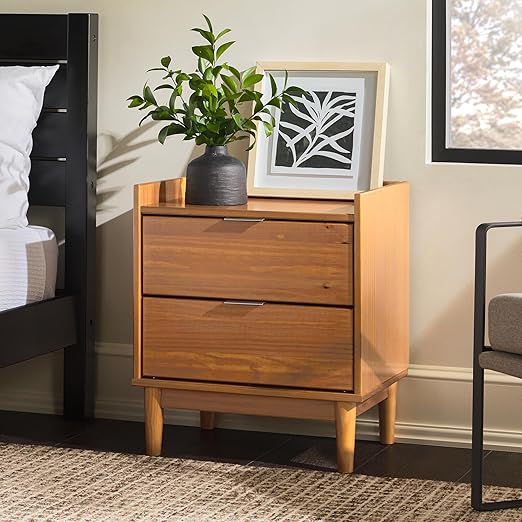 Blythe Mid-Century Modern Tray-Top 2-Drawer Nightstand, 20 Inch, Caramel