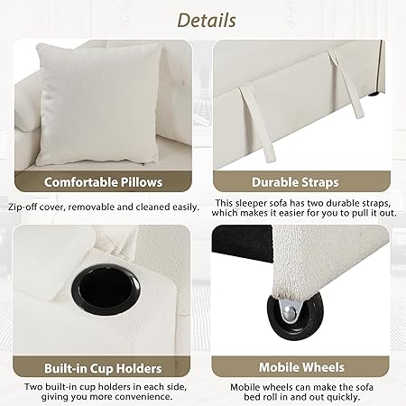 L-Shape Sofa Bed Pull-Out Sleeper Sofa with Wheels, USB Ports