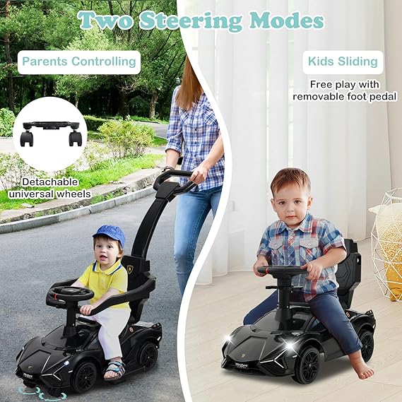 3 in 1 Ride on Push Car, Licensed Lamborghini SIAN Baby Sliding with Universal Wheels, Removable Parent Control Handle Guardrails, Toddlers Walking Toy with Music, Under Seat Storage (Green)