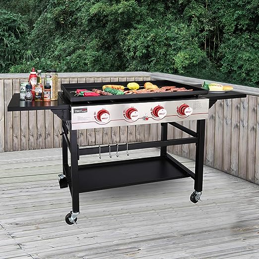4-Burner Flat Top Propane Gas Grill Griddle, for BBQ, Camping, Red