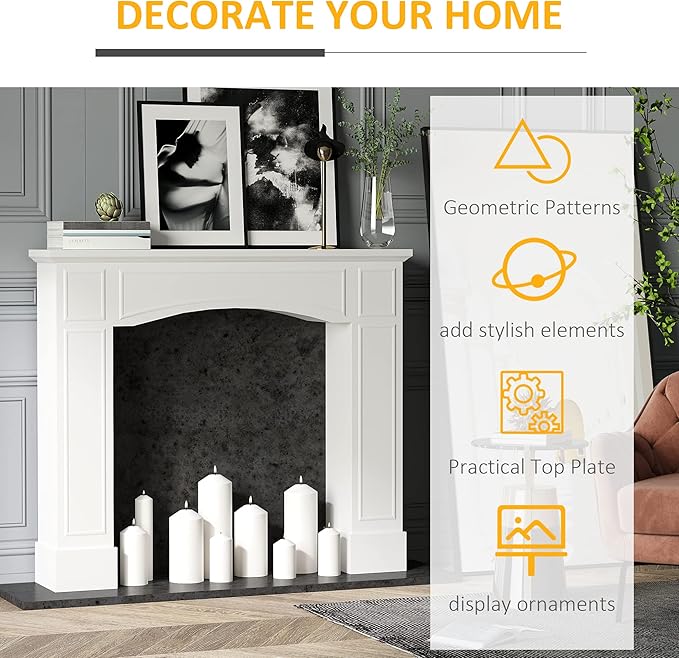 Modern Fireplace Mantel, Surround Mantels for Fireplace with Decorative Pattern Interior Width White