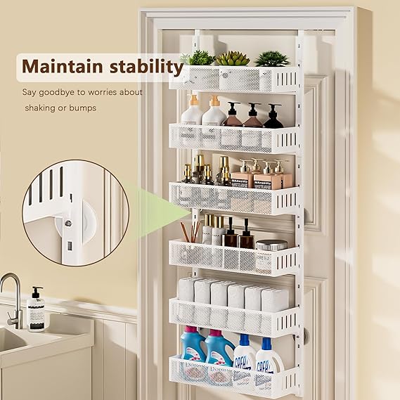 6-Tier Over The Door Pantry Organizer with Mesh Baskets, Adjustable & Stable Hanging Spice Rack