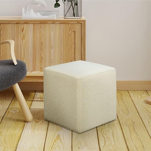 Warren Ottoman Square Elegant Boucle, Stationary Ottomans, Backless Chair, Footrest, Snow White Ivory