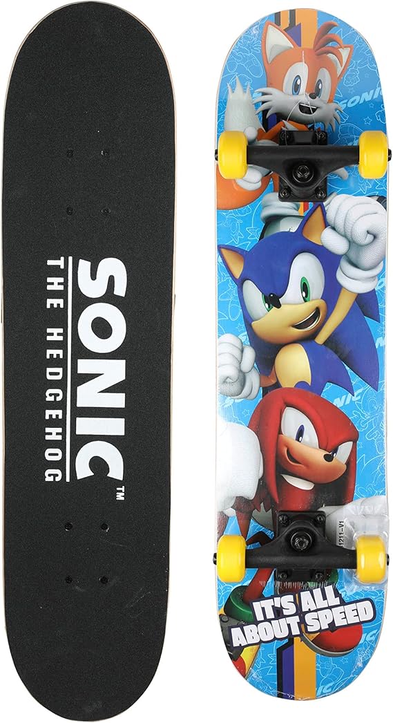 Sonic The Hedgehog Character Skateboards - Cruiser Skateboard with ABEC 5 Bearings, Durable Deck, Smooth Wheels (Choose from Sonic, Knuckles, Tails or Sonic & Friends)