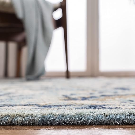 Blossom Collection 2' 3" x 14' Blue/Ivory BLM457M Handmade Premium Wool Tassel Runner Rug