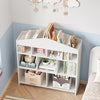Kids Bookshelf 9-Cubby Toy Storage Organizer White Bookcase Toddlers Playhouse Cabinet Shelf for Boys Girls Wooden Storage Toy Shelf for Playroom, Nursery, Kids Room