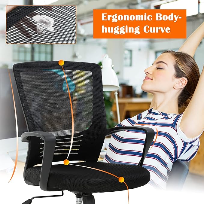 Ergonomic Office Mesh Computer Chair with Back Lumbar Support Arms, Black