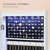 6 LEDs Mirror Jewelry Cabinet, Lockable Wall or Door Mounted Jewelry Armoire Organizer with Mirror, 2 Drawers, White