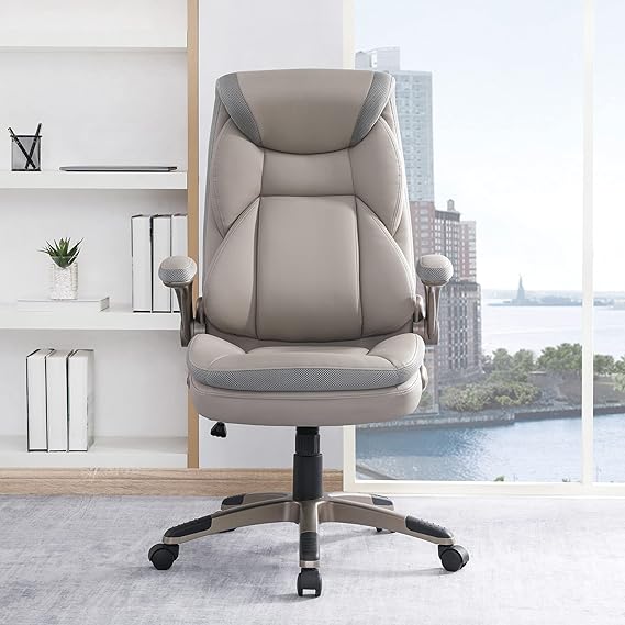 Work Smart Executive Bonded Leather Office Chair in Taupe with Cocoa Nylon Base