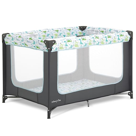 Portable Playard in Grey and Green, Lightweight, Packable and Easy Setup Baby Playard, Breathable Mesh Sides and Soft Fabric