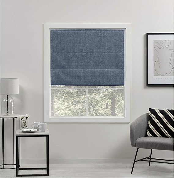 Acadia 100% Blackout Polyester Roman Shade, Denim