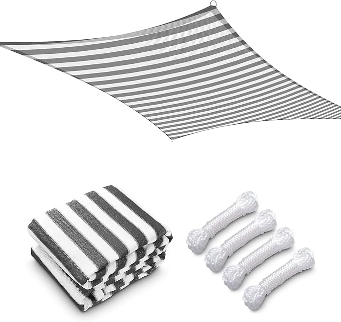 1 Pack Rectangle Sun Shade Sail Gray+White 97% UV Block Outdoor Patio Pool Garden Yard Lawn Carport Cover Net Awning Canopy