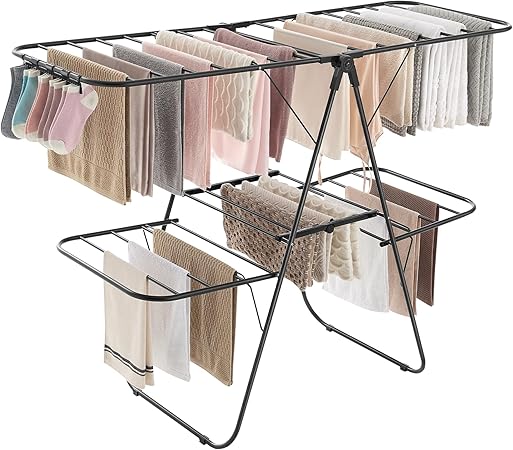 Clothes Drying Rack, Foldable 2-Level Laundry, Black