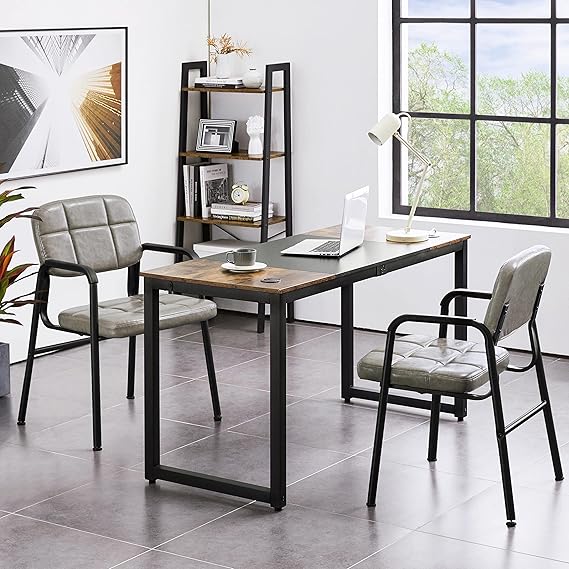 1-Piece Office Guest Reception Chairs Leather Waiting Room Executive Office Chair Ergonomic Upholstered Armchair with Metal Frame, Leather Seat, Gray