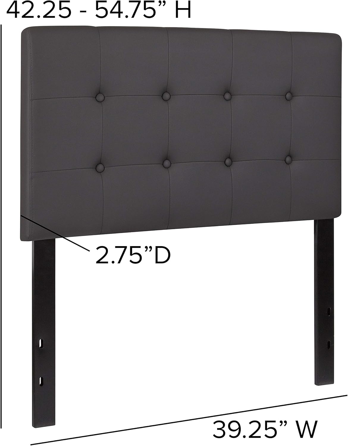 Lennox Tufted Upholstered Twin Headboard in Gray Vinyl