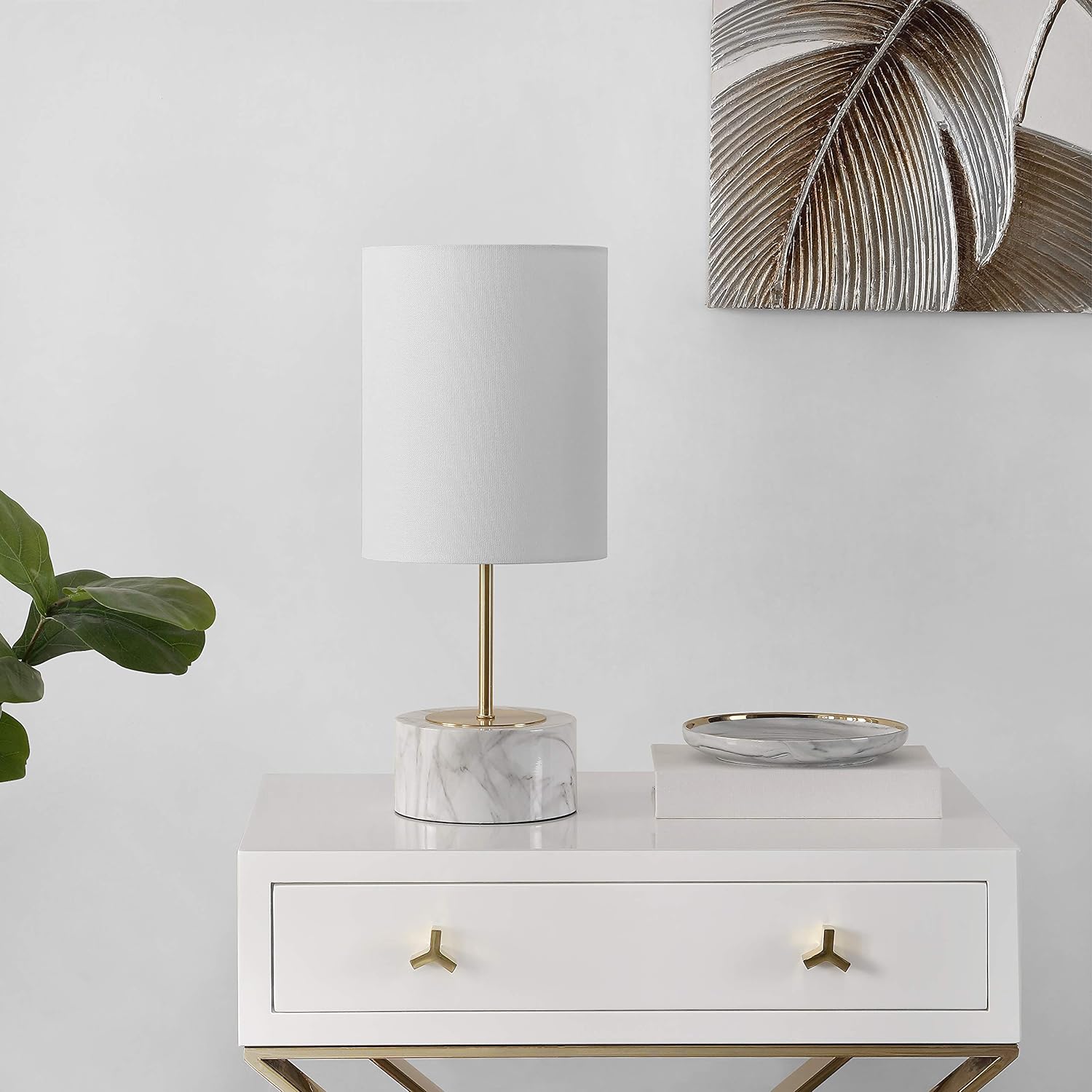 Lighting Collection Kamilah Modern Contemporary USB Charging Port White Marble Base Bedroom Living Room Home Office Desk Nightstand Table Lamp (LED Bulb Included)
