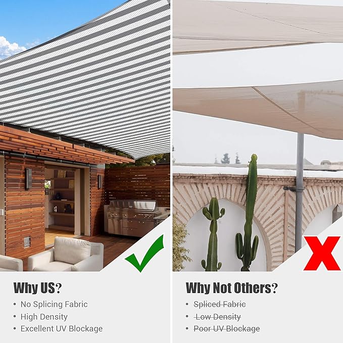 1 Pack Rectangle Sun Shade Sail Gray+White 97% UV Block Outdoor Patio Pool Garden Yard Lawn Carport Cover Net Awning Canopy