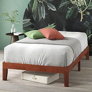 Wen Wood Platform Bed Frame, Solid Wood Foundation, Wood Slat Support, No Box Spring Needed, Easy Assembly, Cherry, Twin