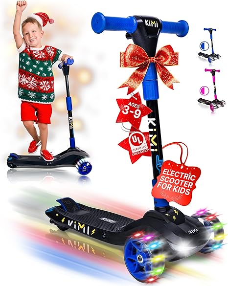 3 Wheel Electric Scooter for Kids and Toddlers Ages 2-9, Premium Front Light and Wheel Lights, Boys and Girls, Safe Kick Lightup, Folding EScooter, 10 Miles Range