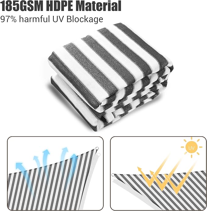 1 Pack Rectangle Sun Shade Sail Gray+White 97% UV Block Outdoor Patio Pool Garden Yard Lawn Carport Cover Net Awning Canopy