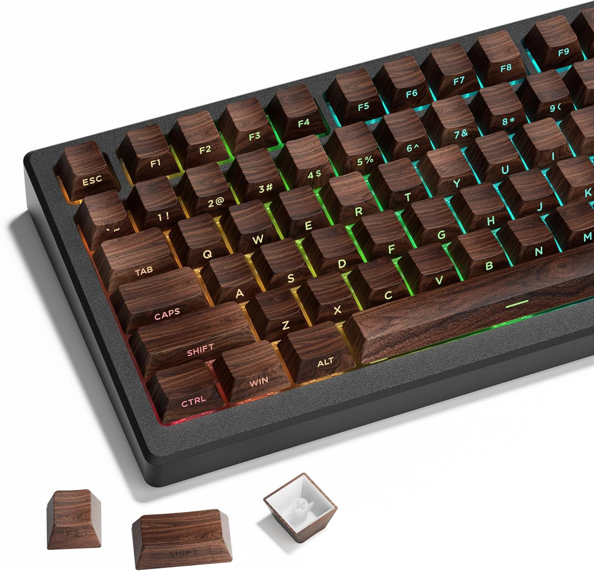 XVX PBT Keycaps - Side Print Shine Through Custom Keycaps, Walnut Text ...