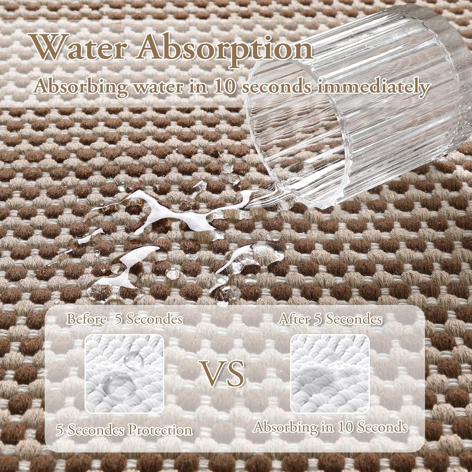 Boho Kitchen Mats for Floor, Cotton Runners, Neutral Woven Non Shedding Carpet 5'x7', Khaki