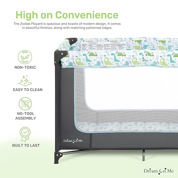 Portable Playard in Grey and Green, Lightweight, Packable and Easy Setup Baby Playard, Breathable Mesh Sides and Soft Fabric