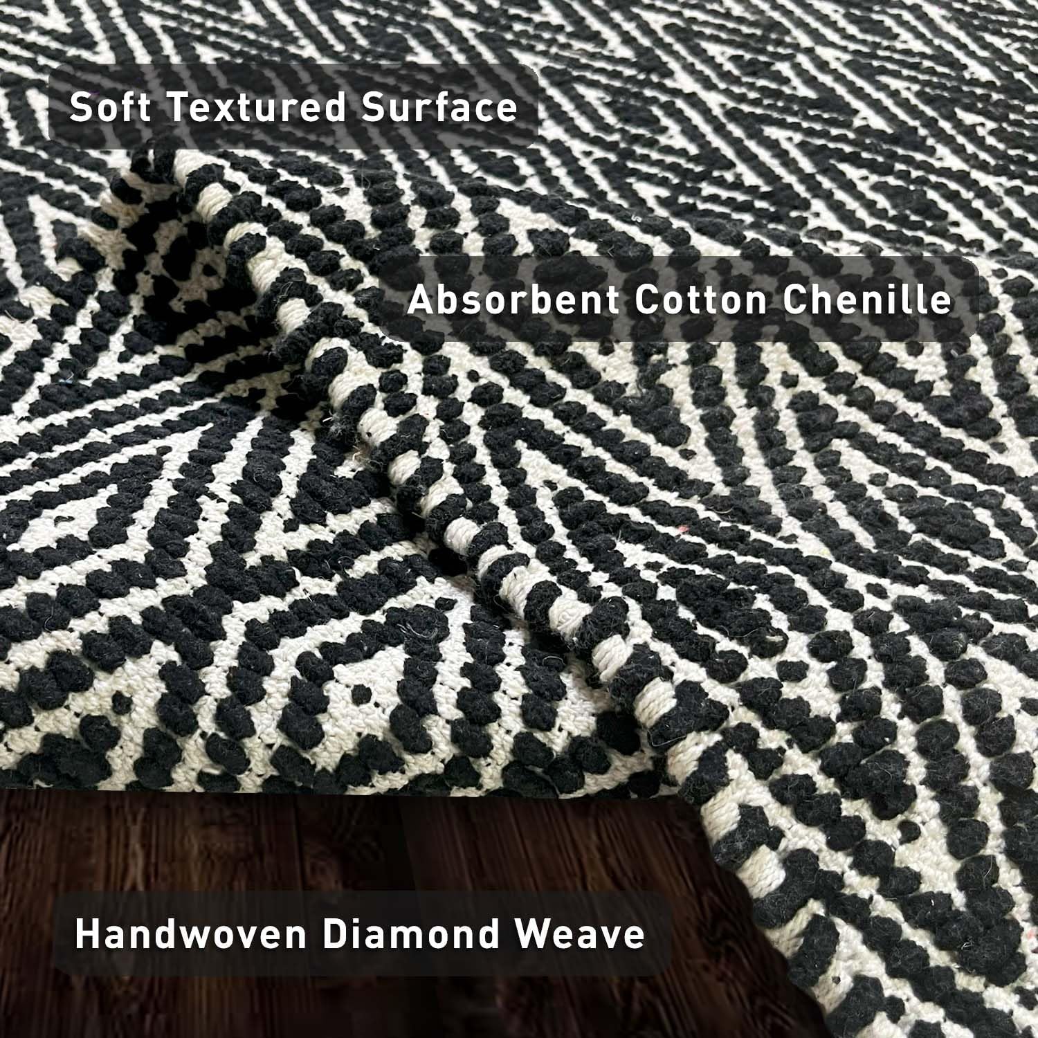 Cotton Diamond 2x5 Runner Rug Fully Reversible