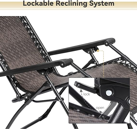 Zero Gravity Folding Recliner Chair, Adjustable Patio Lounge Chaise, Outdoor Wicker Rattan Furniture with Cup Holder and Pillow for Poolside, Yard, Beach (Gradient Brown)