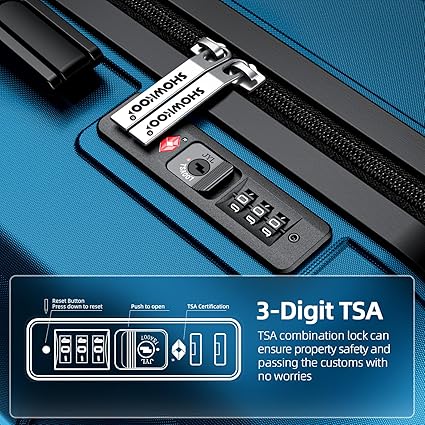 Luggage Sets Expandable PC+ABS Durable Suitcase Sets Double Wheels TSA Lock Sea Blue 3PCS