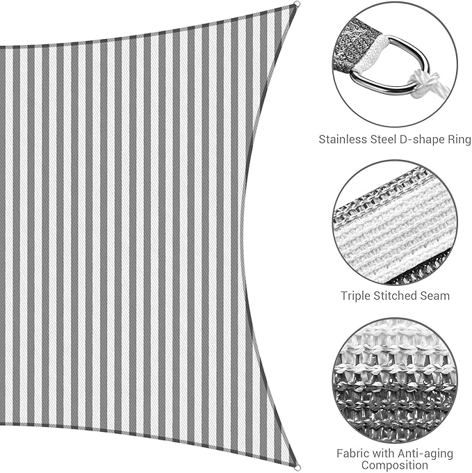 1 Pack Rectangle Sun Shade Sail Gray+White 97% UV Block Outdoor Patio Pool Garden Yard Lawn Carport Cover Net Awning Canopy